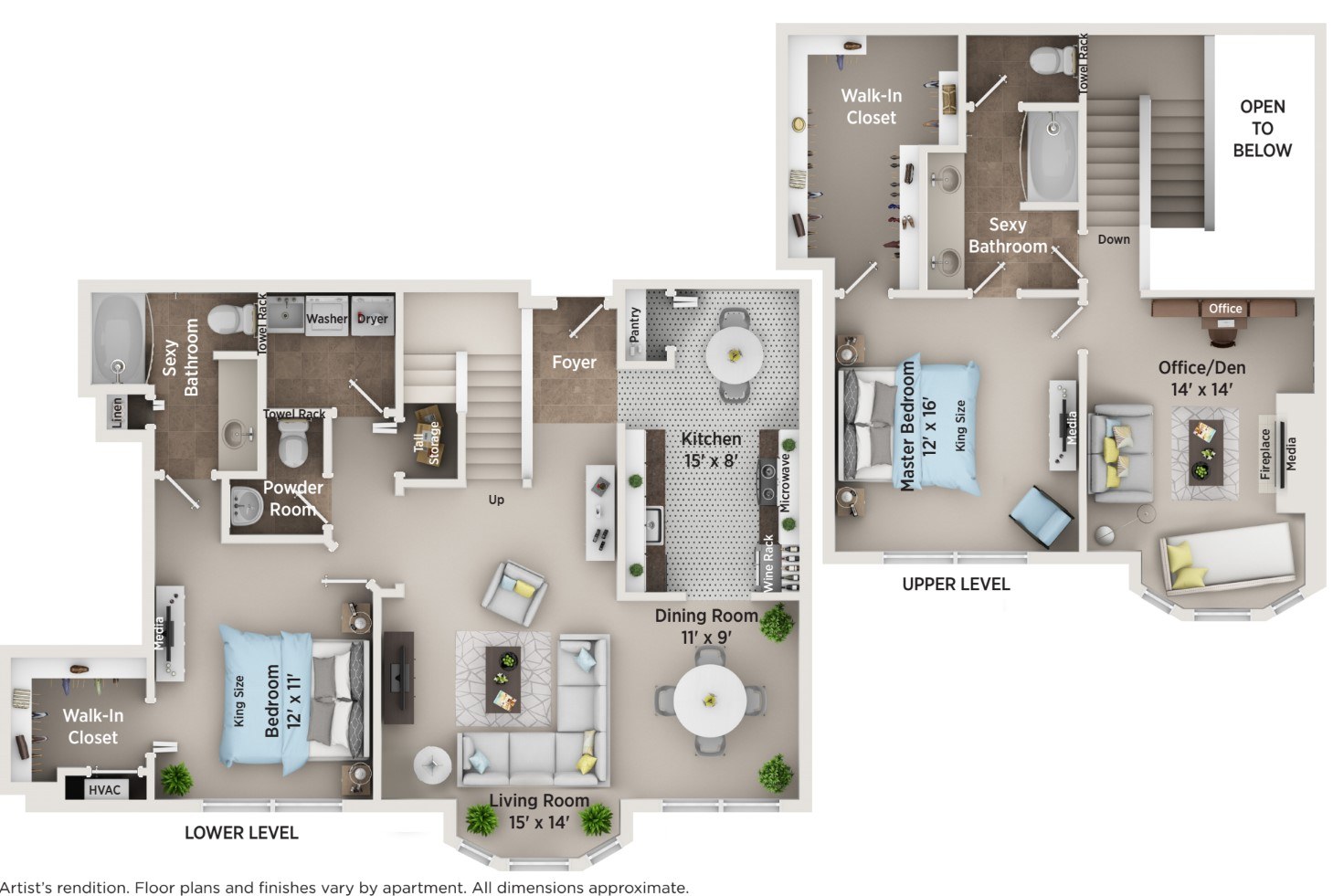 Floor plan for 2 beds, 2.5 baths, 1780 sqft